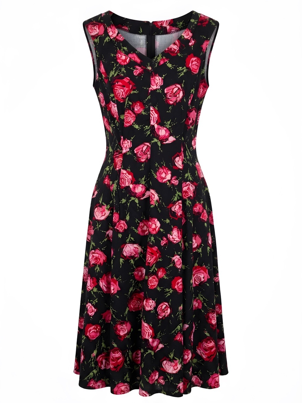 Talbots Black Midi Dress with Pink Rose Print